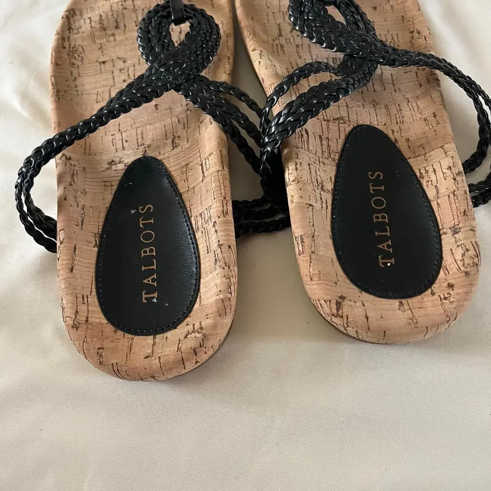 Talbots Black Faux Leather Slip On Cork Sandal Wmns Sz 9 Cruise Resortwear Beach